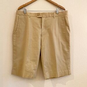 Stacy Adams Mens‎ Khaki Linen Blend Flat Front Shorts Size 38W
